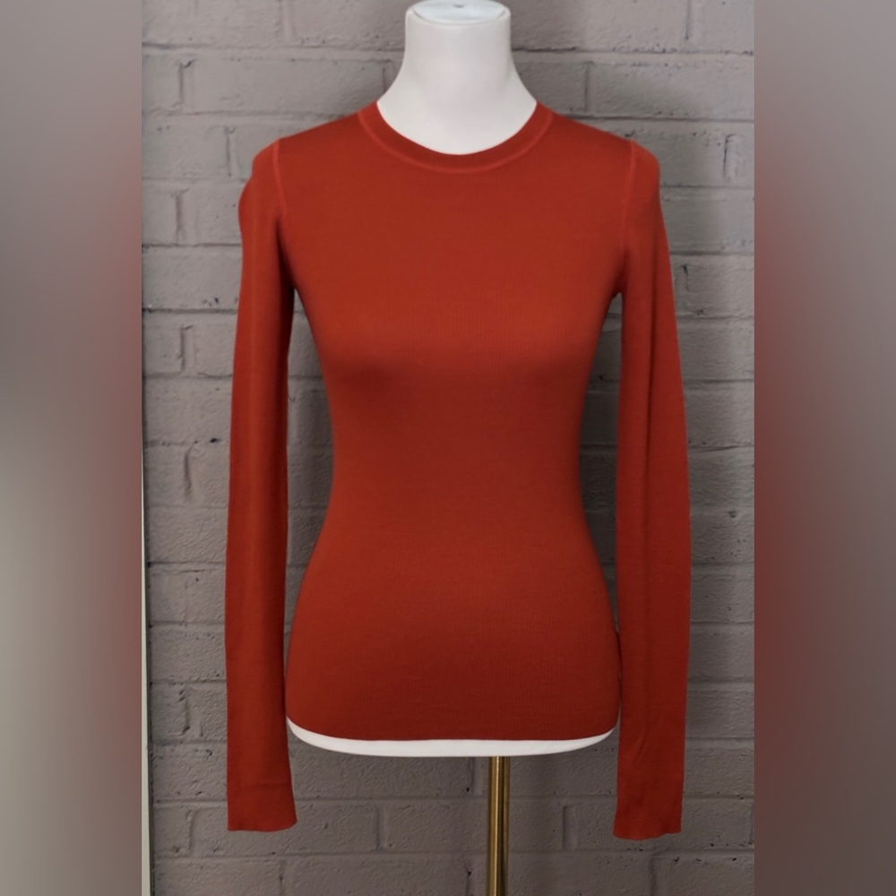 Theory Rust Long Sleeve Merino Wool Top  S